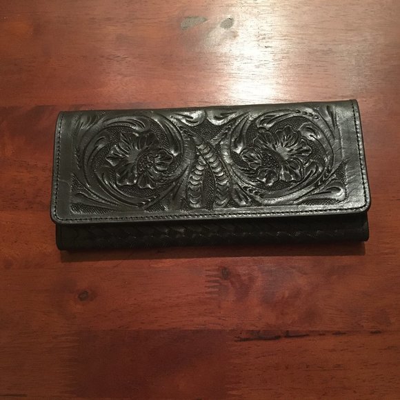 Vintage Hand Tooled Leather Clutch Wallet with Snap Clasp by Alejandro Yeo - New - Picture 2 of 11